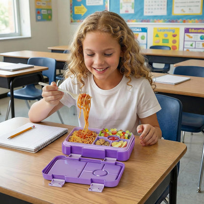 Bento Lunch Box for Kids, 6 Compartments BPA Free, Dishwasher Safe Back to School Snack Bento Lunch Containers Boxes, Ideal Portion Sizes for On-the-Go Meal, Ages 3+, School, Green Patterned