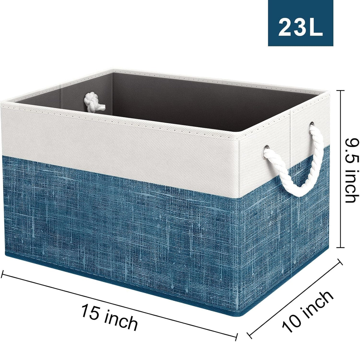 Fab totes Storage Bins, Foldable Storage Baskets for Organizing Toys, Books, Shelves, Closet, Large Storage Box with Rope Handles, Sturdy Organizer Bins, White & Grey