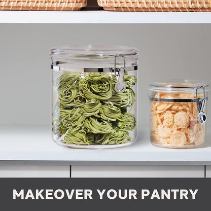 Oggi Clear Canister with Clamp Lid, 28 oz - Large Airtight Food Storage Container, for Kitchen & Pantry Storage of Bulk, Dry Foods Including Pasta, Flour, Sugar, Coffee, Rice, Tea, Spices & Herbs