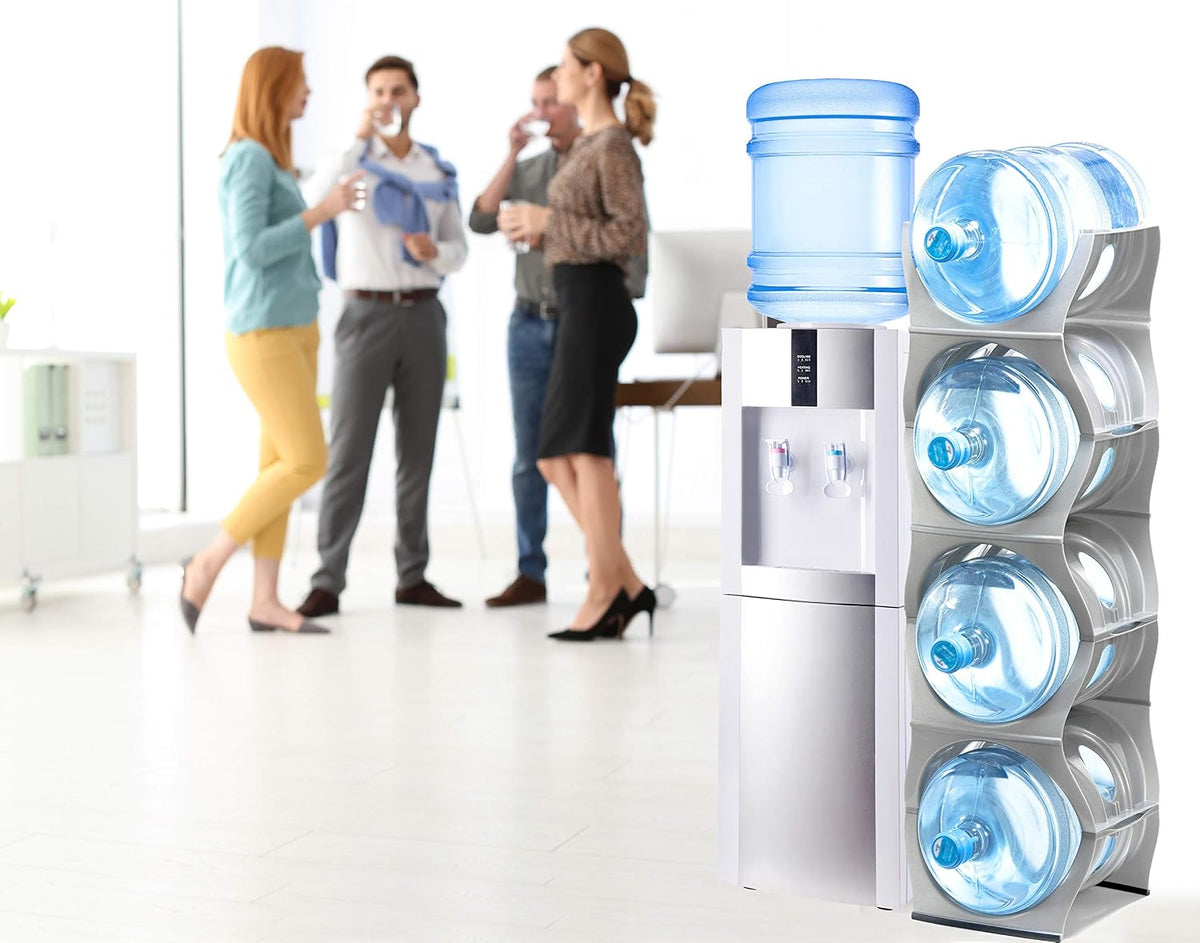 Bariboo Stackable Water Bottle Storage Rack Best Water Jugs 5 Gallon Organizer. Jug Holder for Kitchen, Cabinet and Office Organizing. Reinforced Polypropylene (Silver, 4 No Shelf)