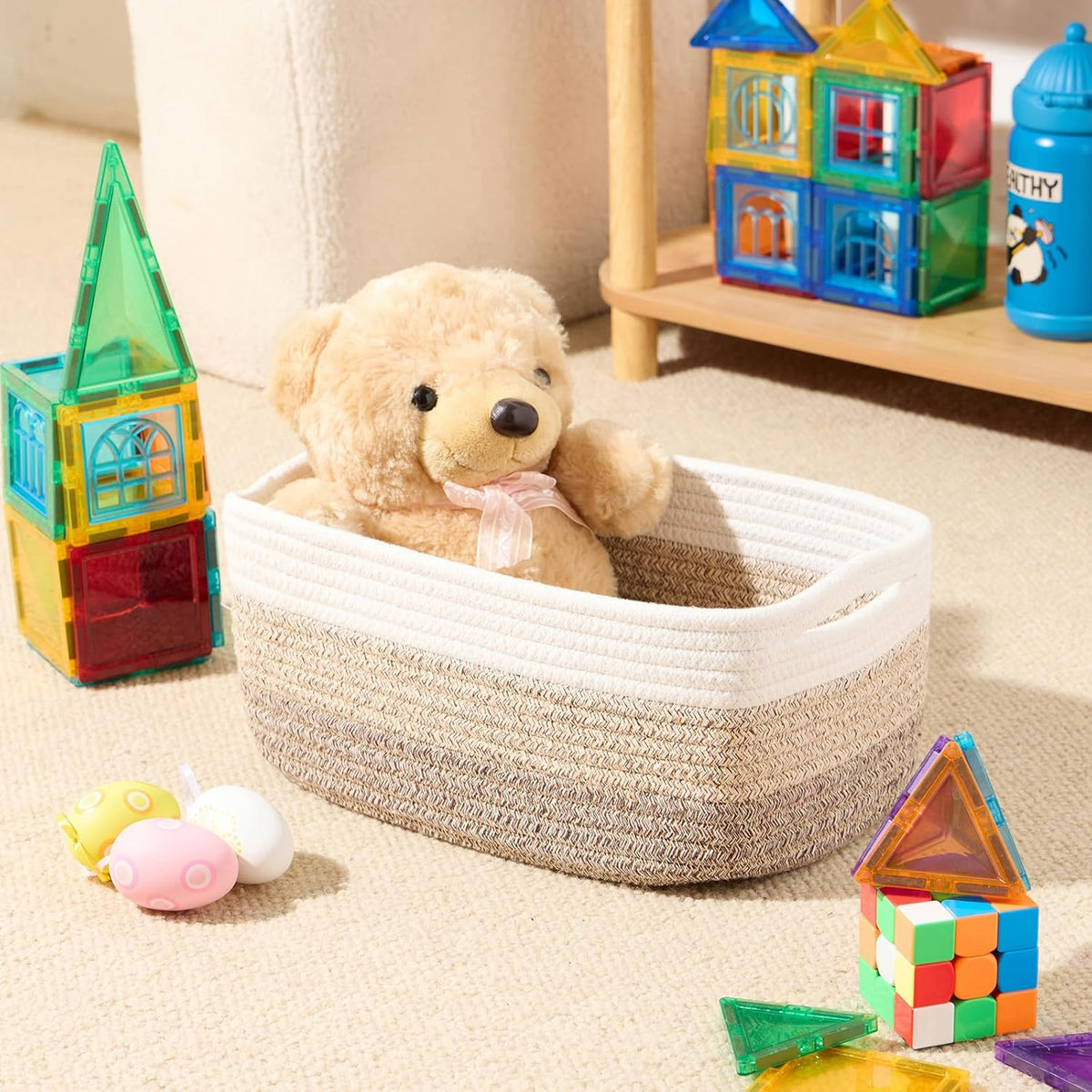 MiniArk Small Storage Baskets for Organizing | Closet Organizer Bins | Shelf Toy Basket | Woven Rope Baskets | Cube Decorative Box | Shallow Basket | L11.5xW7.5xH4.7| Brown