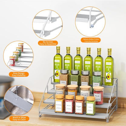 RCHYFEED Spice Rack Organizer for Cabinet Pantry,4 Tier Spice Rack Countertop, Depth Adjustable Spice Organization for Cabinet,Tierd Seasoning Organizer for Cabinet(Black) | for Cabinet Pantry