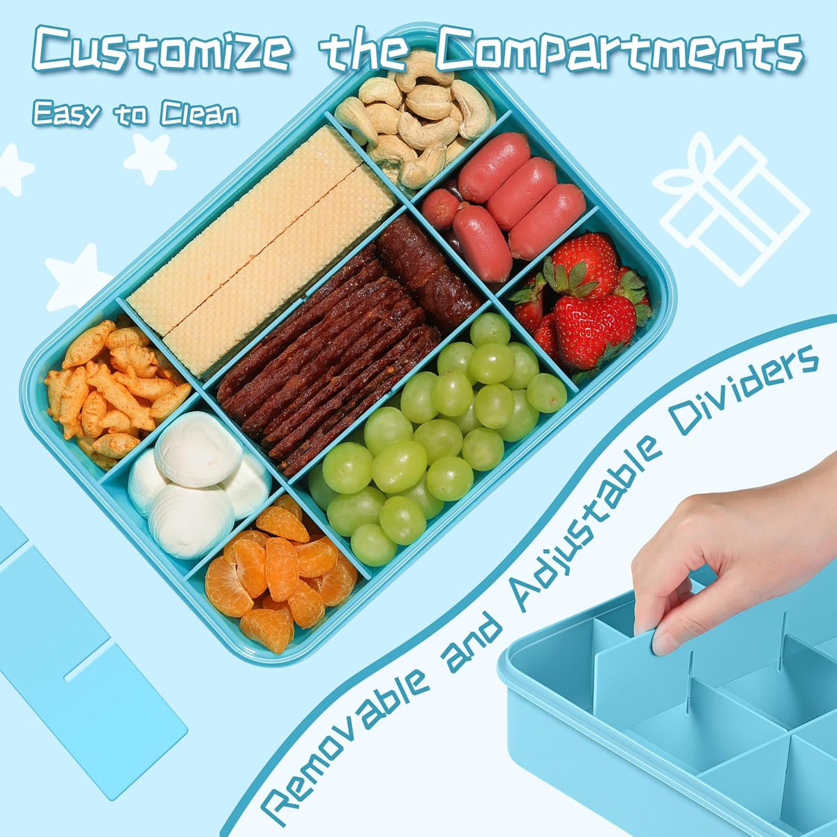 Xyptorix Snack Box Container for Kids - Adjustable 12-Compartment Snack Containers, Reusable Bento Box, Dishwasher Safe, BPA-Free, Perfect for School, Travel, Camping & Picnic, Ivory White