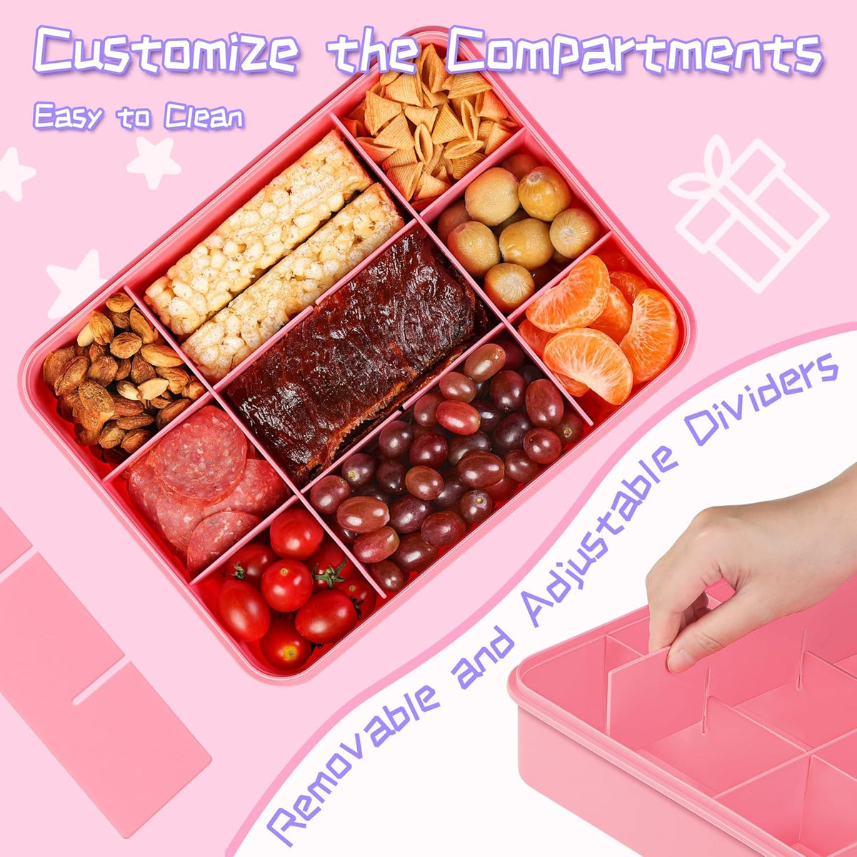 Xyptorix Snack Box Container for Kids - Adjustable 12-Compartment Snack Containers, Reusable Bento Box, Dishwasher Safe, BPA-Free, Perfect for School, Travel, Camping & Picnic, Ivory White
