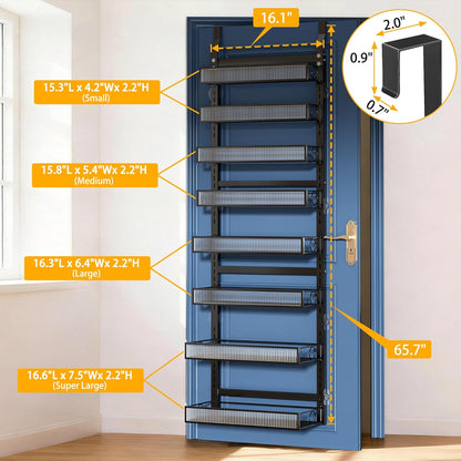 Over the Door Pantry Organizer 8 Tier Hanging Door or Wall Mounted Spice Rack with Adjustable Acylic Basket,Heavy Duty Metal Seasoning Storage Shelf for Kitchen Pantry and Bathroom