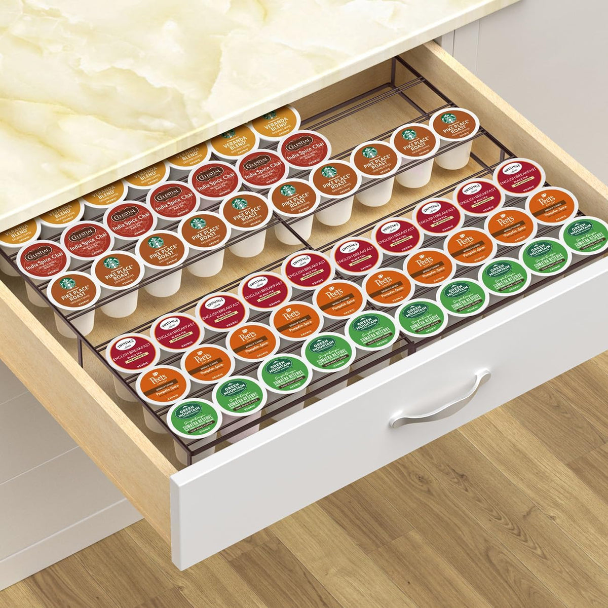 Coffee Pod Holder Drawer, Expandable K Cup Holder Compatible with Keurig K-Cup, K Cup Drawer Organizer Hold 30-60 Coffee Pod Storage for Coffee Station Office and Kitchen, Black