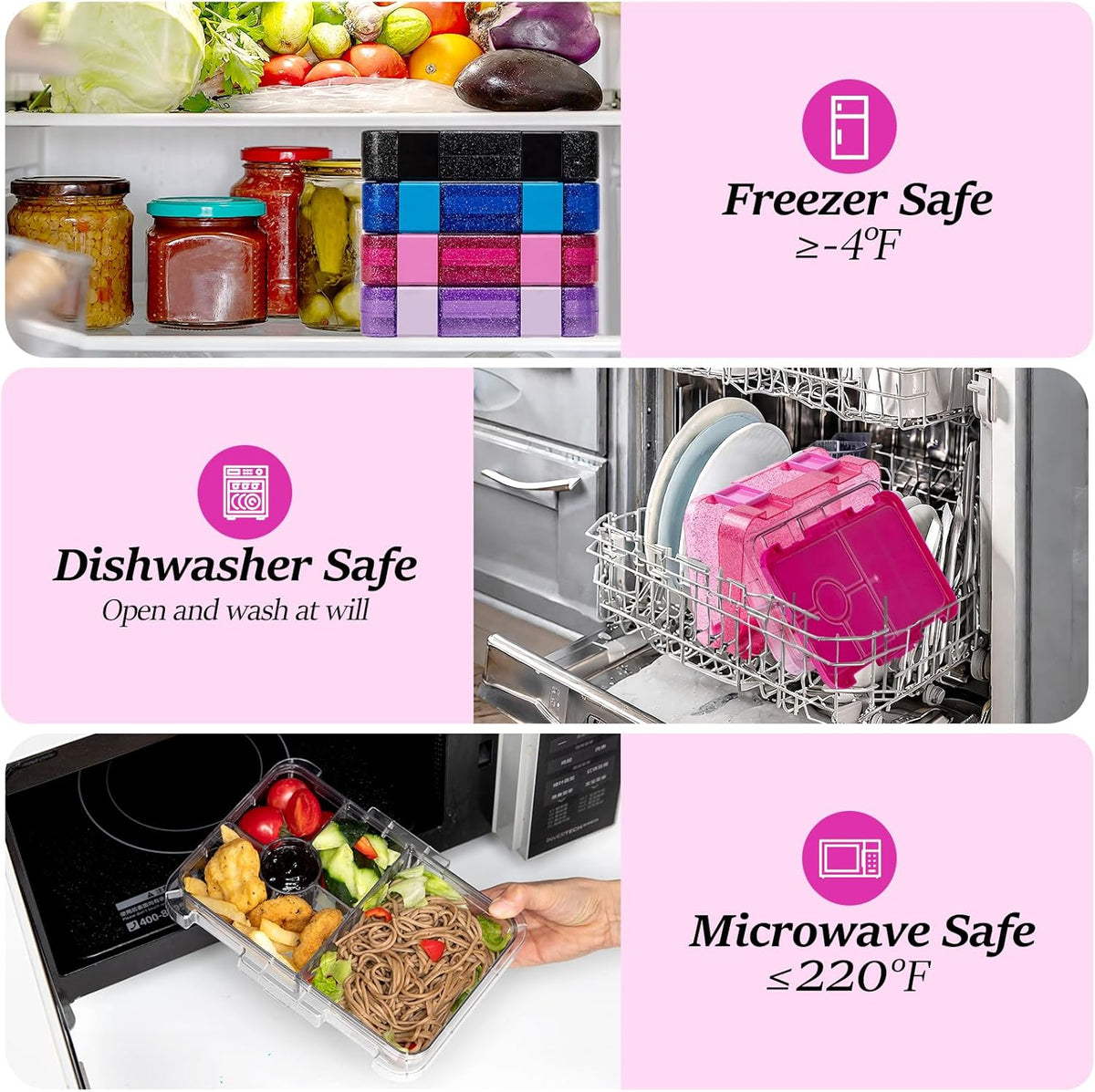 Bento Lunch Box for Kids, 6 Compartments BPA Free, Dishwasher Safe Back to School Snack Bento Lunch Containers Boxes, Ideal Portion Sizes for On-the-Go Meal, Ages 3+, School, Green Patterned