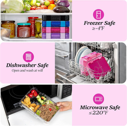 Bento Lunch Box for Kids, 6 Compartments BPA Free, Dishwasher Safe Back to School Snack Bento Lunch Containers Boxes, Ideal Portion Sizes for On-the-Go Meal, Ages 3+, School, Green Patterned
