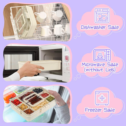 Xyptorix Snack Box Container for Kids - Adjustable 12-Compartment Snack Containers, Reusable Bento Box, Dishwasher Safe, BPA-Free, Perfect for School, Travel, Camping & Picnic, Ivory White