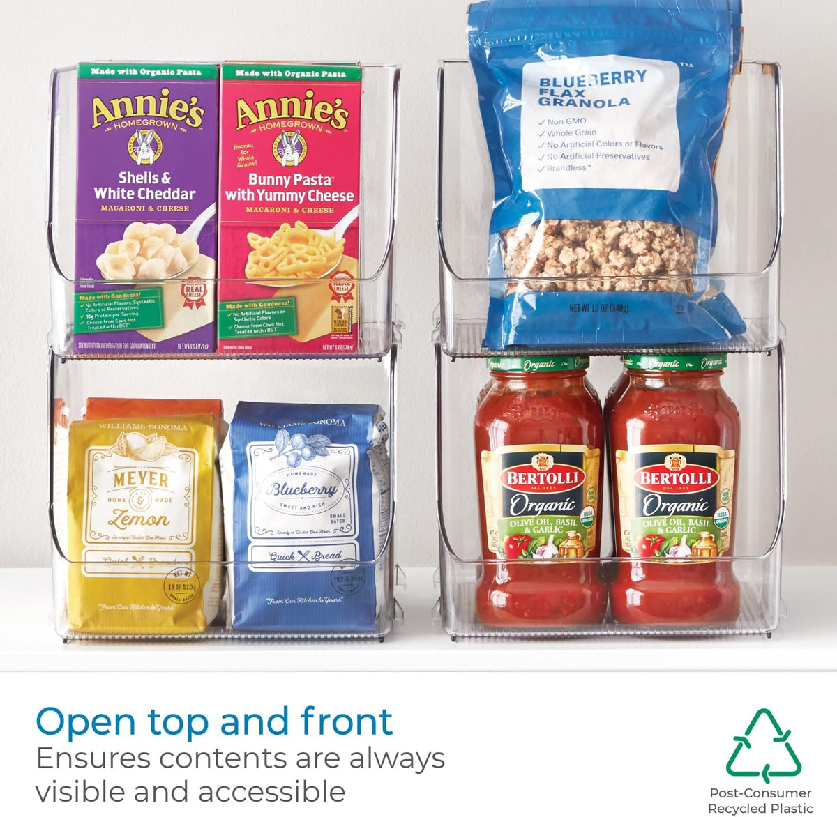 iDesign Linus Stacking Organizer Bins for Kitchen, Pantry, Office, Bathroom, Extra Large-Clear