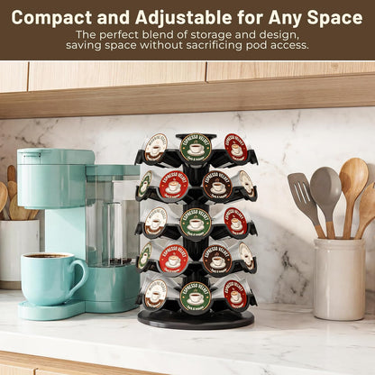 EVERIE Coffee Pod Carousel Organizer for Countertop, Holds 40 Single-Serve Coffee Pods, Smooth 360° Rotating Holder, Space-Saving Coffee Station Storage, Compact 8" x 8" x 12.4"