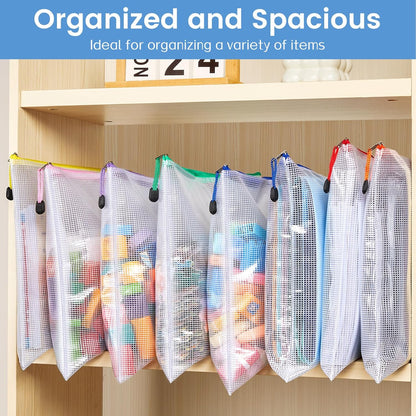 Sooez Mesh Zipper Pouch with Sticky Labels, A4 Mesh Bags, Sturdy Letter Size File Folders Organizer, Office School Classroom Teacher Supplies, Toy Storage Bag Board Game Puzzles Organization