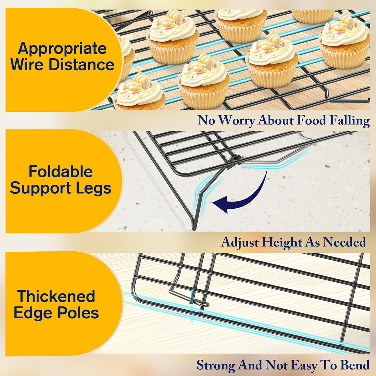 2PCS Cooling Racks for Cooking and Baking - 10" x 15"Heavy Duty Stainless Steel Wire Rack for Baking, Grilling, Roasting - Oven & Dishwasher Safe - Fits Jelly Roll Sheet Pan-Silver