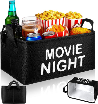 Snack Bar Organizer Basket, Burlap Fabric Snack Storage Holder with Waterproof Lining & Handles, Collapsible Bar Station Organizer Bin for Kitchen Pantry Cabinet Home Movie Night Party