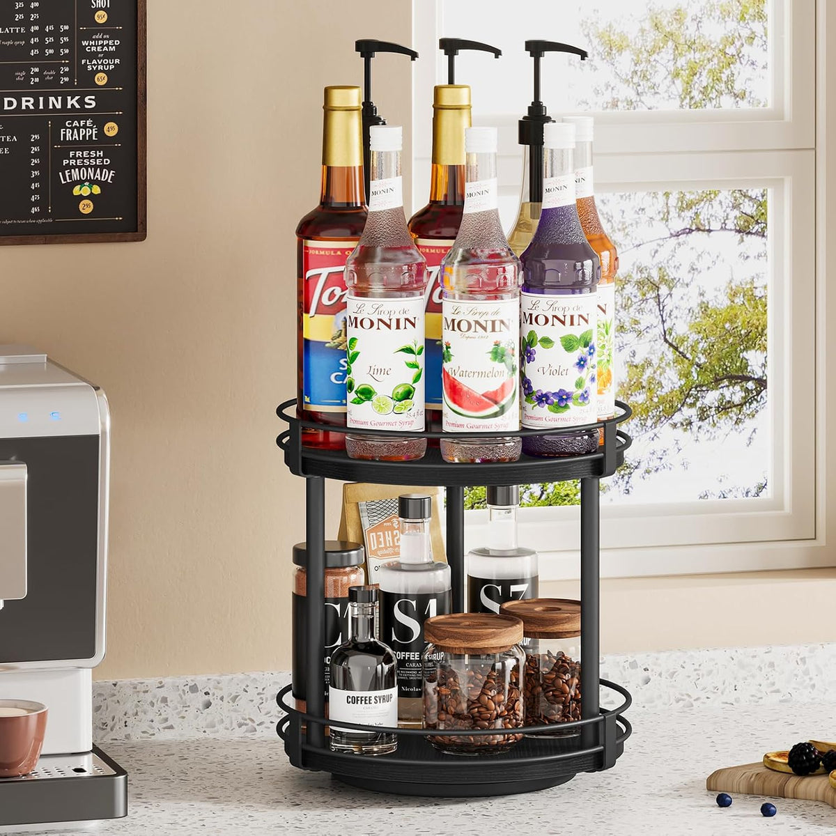 Snughome Rotating Spice Rack, 2 Tier Lazy Susan Organizer, Wood Kitchen Countertop Organizer, Brown Lazy Susan Turntable for Cabinet, 10.2" x 10.2" x 10.4"