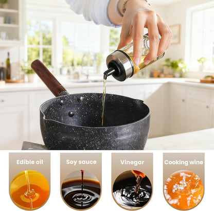 Mlici Oil and Vinegar Dispenser Set of 6 Bottles, Stainless Steel Salt Pepper Holder with 360° Rotating Holder, Cruet Soy Sauce - Premium Glass Condiment for Kitchen, Tabletop, Kitchen Containers