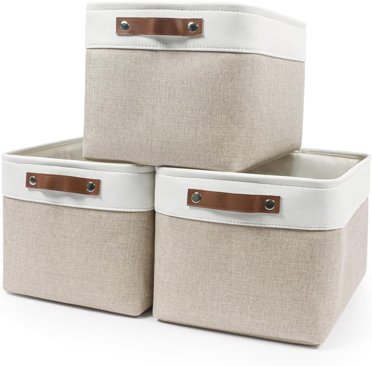 Bagnizer Large Fabric Storage Baskets | 50L Storage Bins, Decorative Linen Closet Baskets with Handles for Organizing, Shelf, Toys, Clothes, Home, Office, Nursery, 17x12x15Inches (Grey&White)