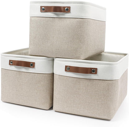 Bagnizer Large Fabric Storage Baskets | 50L Storage Bins, Decorative Linen Closet Baskets with Handles for Organizing, Shelf, Toys, Clothes, Home, Office, Nursery, 17x12x15Inches (Grey&White)