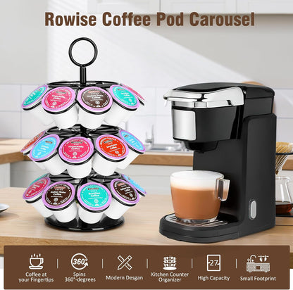 ROWISE K-Cup Pod Carousel Holder and Organizer for 36 Pods - Spins 360 Degrees, Detachable, Modern Metal Design in Black for Home and Office Counters