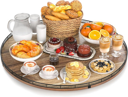 Acacia Wood 13" Lazy Susan Turntable Organizer for Table Top, Farmhouse Round Wooden Lazy Susan for Cabinet Kitchen Centerpieces Coffee Table, for Condiments Spices, Bathroom Vanity Tray Decor