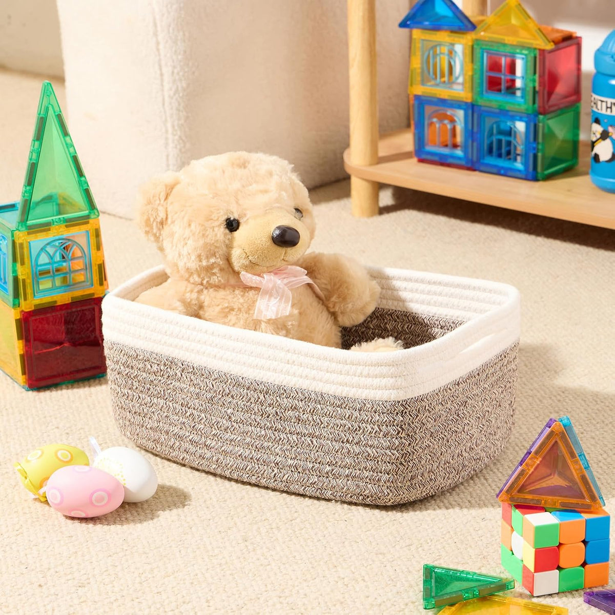MiniArk Small Storage Baskets for Organizing | Closet Organizer Bins | Shelf Toy Basket | Woven Rope Baskets | Cube Decorative Box | Shallow Basket | L11.5xW7.5xH4.7| Brown