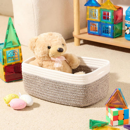 MiniArk Small Storage Baskets for Organizing | Closet Organizer Bins | Shelf Toy Basket | Woven Rope Baskets | Cube Decorative Box | Shallow Basket | L11.5xW7.5xH4.7| Brown