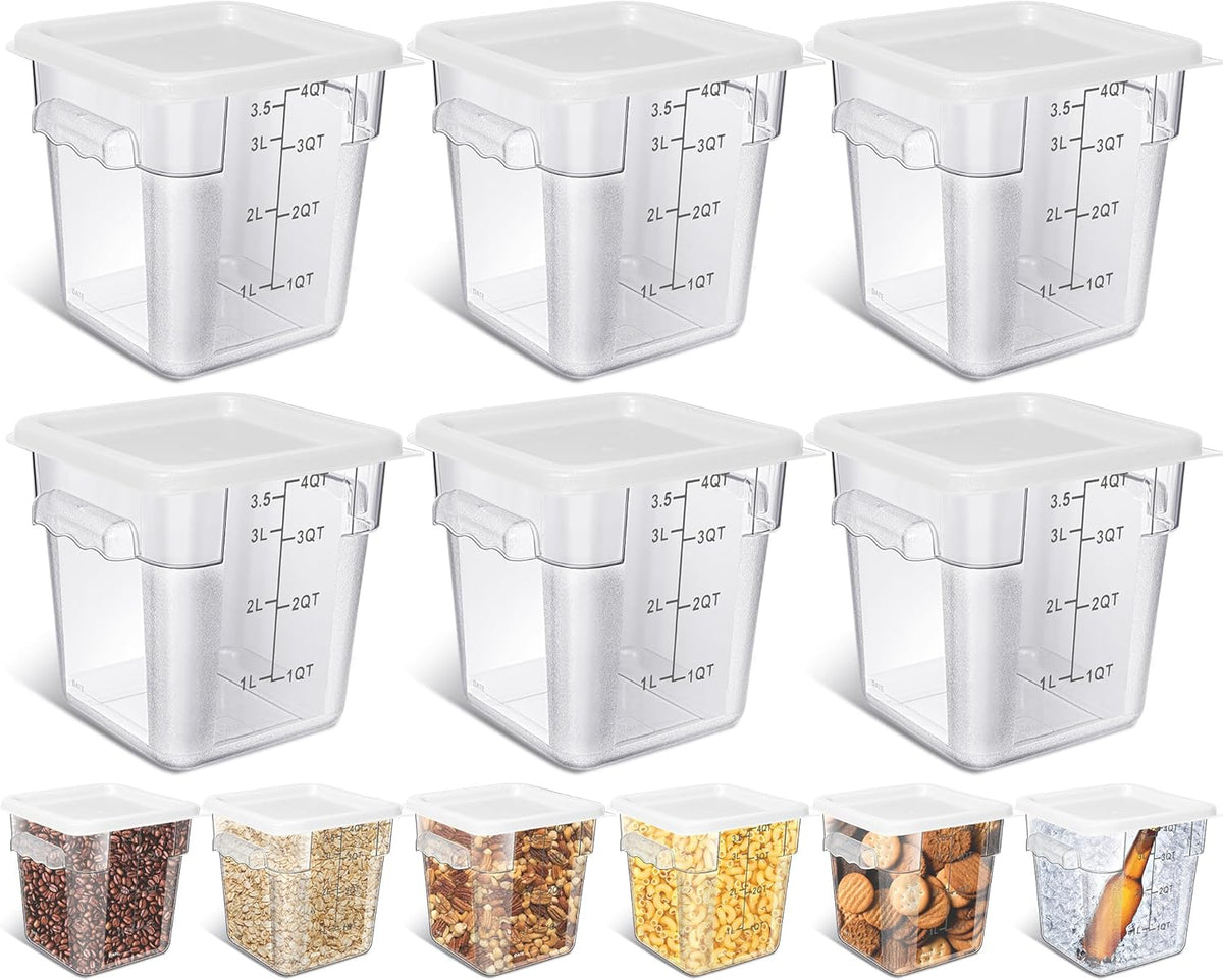Yungyan 6 Pcs Commercial Clear Food Storage Containers 4 Qt Square Acrylic Airtight Food Storage Containers with Lids for Kitchen Restaurant Pantry Freezer Flour Sugar(Red)
