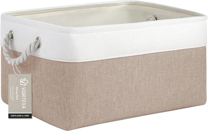 Large Storage Baskets- 15.7x11.8x8.26 inch Storage Bins for Shelves and Closet Organizing, Foldable Fabric Bin for Home Organization Clothes and Laundry (3-Pack, White&Khaki)