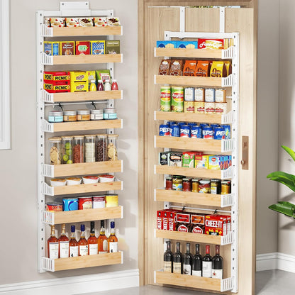8-Tier Over The Door Pantry Organizer, Heavy-Duty Metal Wall Mount or Hanging Spice Rack, behind the door storage Shelves with Adjustable Basket, Back of Door Organizer for Kitchen Cabinet and Closet