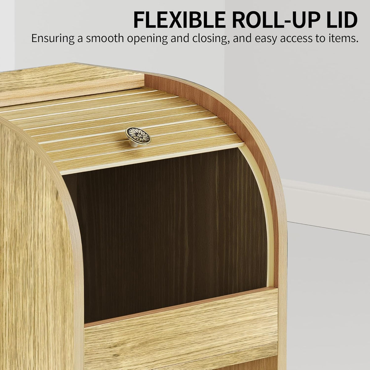 Movable Potato and Onion Storage Box with Wheels,Wooden Vegetable Storage Box,Food Storage Room with Grocery Area,Sliding Design,Modern Farmhouse Style，Suitable for Kitchen (potato bin-Walnut-02)