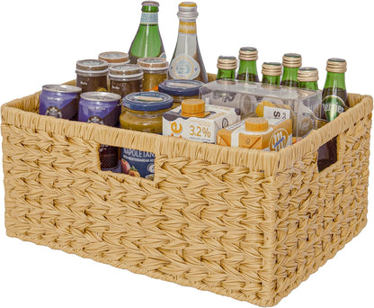 GRANNY SAYS Wicker Storage Baskets for Shelves, Wicker Baskets for Organizing, Waterproof Woven Basket for Pantry, Rectangle Basket for Shlef, Brown, 2-Pack