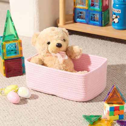 MiniArk Small Storage Baskets for Organizing | Closet Organizer Bins | Shelf Toy Basket | Woven Rope Baskets | Cube Decorative Box | Shallow Basket | L11.5xW7.5xH4.7| Brown