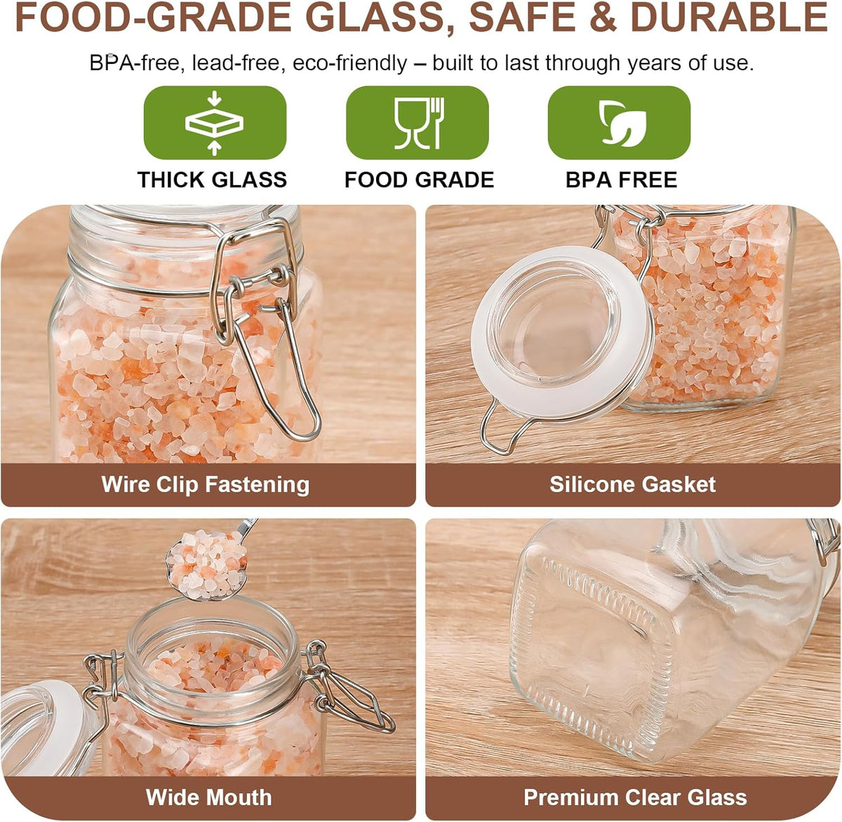 17oz Airtight Glass Jars, 6 Pack Clamp Lid Canisters, Small Food Storage Containers for Spices, Nuts, Snacks, Canning Jar for Jams & Pickling, Pantry Organization
