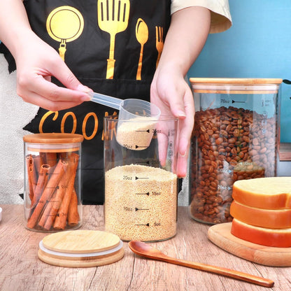 Glass Storage Containers with Lids,Glass Jars with Bamboo Lids, Canisters Set for Pasta, Nuts, Coffee Beans, Kitchen Pantry Organization Jar,Muti Size Set of 3,with Lables and Pen