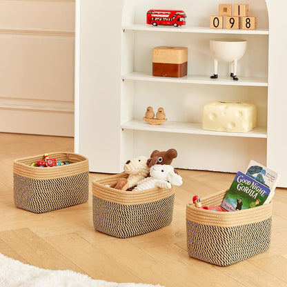 R RUNKA Small Cotton Rope Basket – Storage Bin for Organizing (10.6" x 6.7" x 6.7"), Bathroom Storage Basket for Shelf, Counter & Closet（Beige）