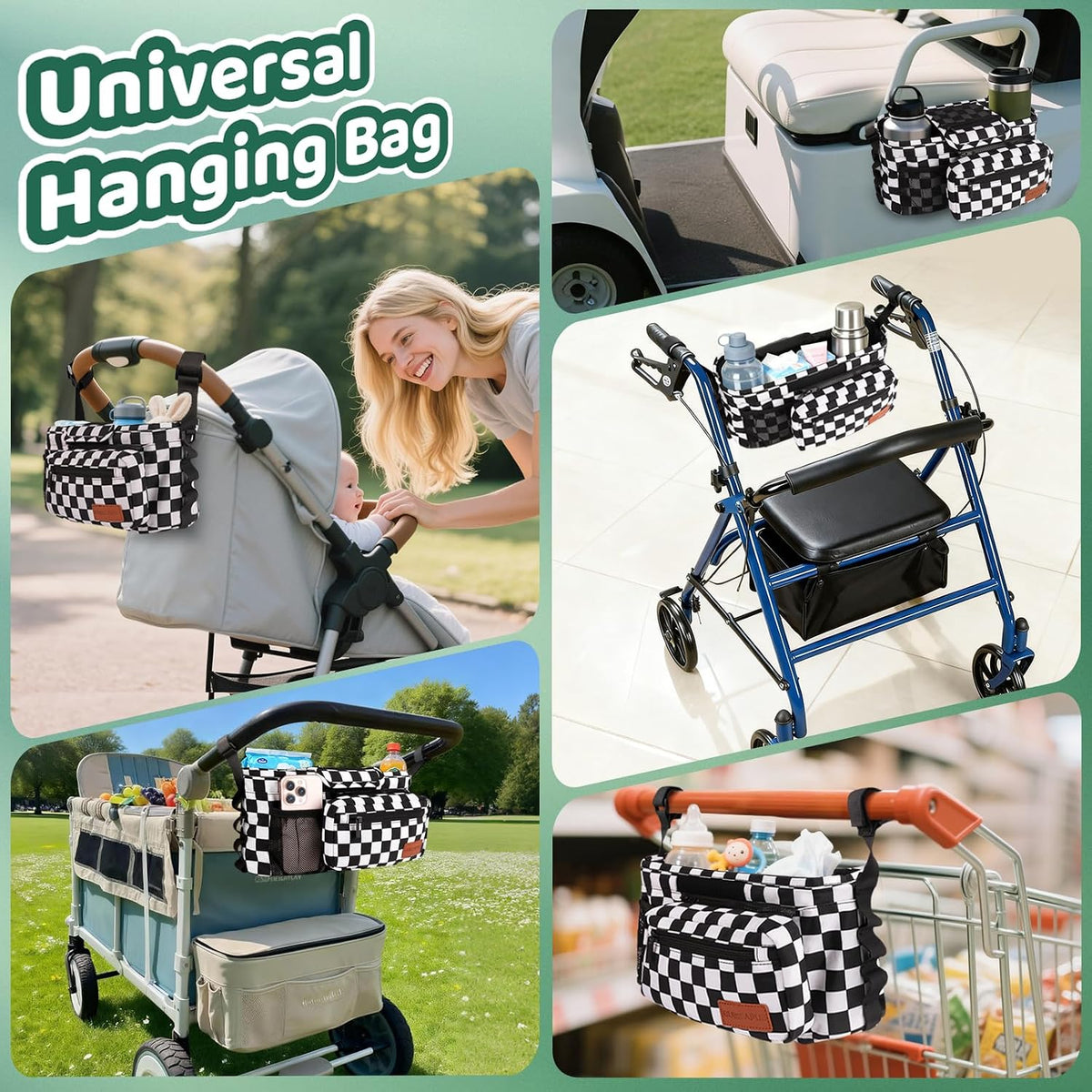 Guiseapue Universal Stroller Organizer with Cup Holder: Baby Essentials, Stroller Caddy Accessories with Detachable Phone Bag, Non-Slip Straps, Fits for Uppababy, Baby Jogger, New Moms Baby Gifts