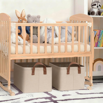 CHICVITA Large Storage Baskets for Shelves, Fabric Storage Bins with Metal Frame, Closet Organizers and Storage Boxes for Clothes Toy, Beige