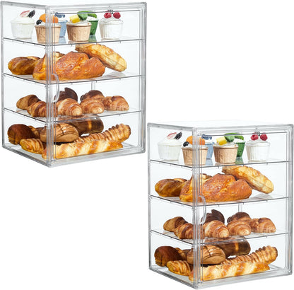 SANKEU Pastry Display Case,Bread Box for Kitchen Countertop,4 Layers Adjustable Clear Bread Storage with Magnetic Door Bakery Pastry Display15.5x11.4x9.8inch，1 Pack