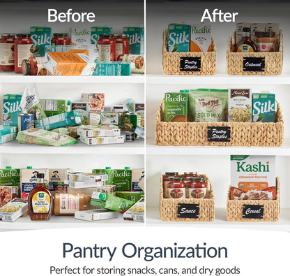 Best Choice Products Water Hyacinth Pantry Storage Baskets, Wicker Baskets w/Built-in Handles, Handwoven Shelf Baskets for Organizing, Pantry Organizers and Storage, 3-Pack - Natural
