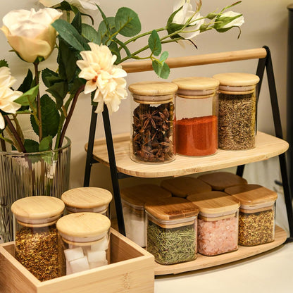 SHOWIN Glass Food Storage Jars Square 37oz, 4 Pack Glass Jars With Bamboo Lids, Kitchen Storage Containers For Spice, Candy, Cookie, Storage For Pantry Organizers