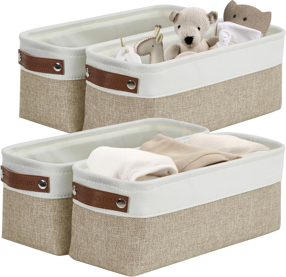 DECOMOMO Storage Bins, Large Fabric Storage Baskets for Shelves, Decorative Linen Closet Organizer, 15 x 11 x 9.5 inches (Beige & White, 3 Pack)