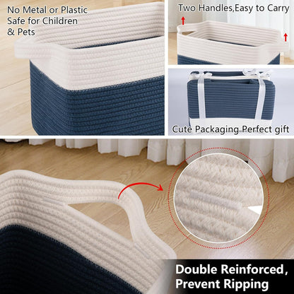 OIAHOMY Storage Basket, Woven Baskets for Storage, Cotton Rope Basket for toys,Towel Baskets for Bathroom - Pack of 3, Gradient Yellow