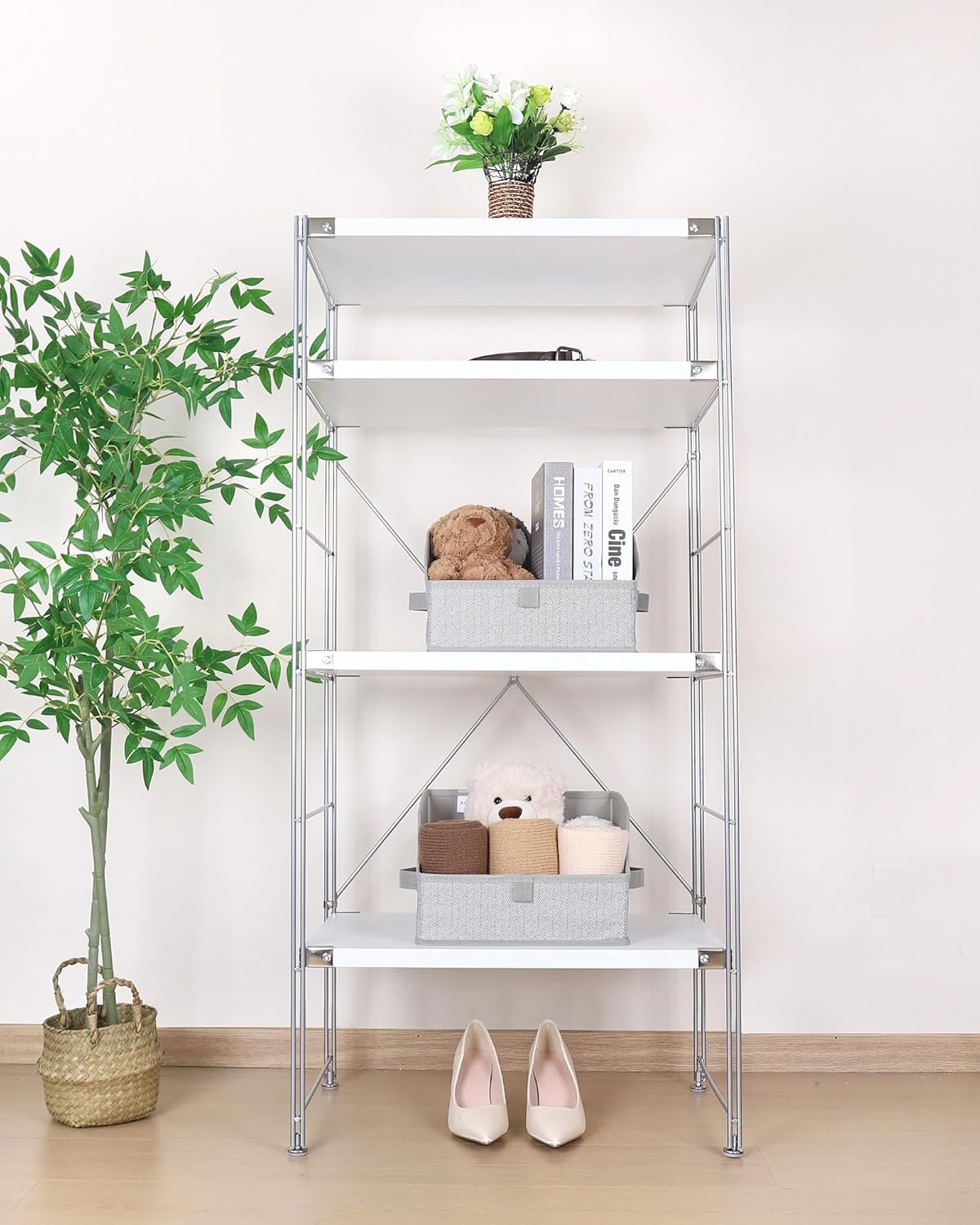WUIKE Closet Organizers and Storage, Trapezoid Storage Bins, Fabric Closet Bins with Handles, Foldable Storage Baskets for Clothes, Purse, Blanket, Herringbone Gray, Extra Large