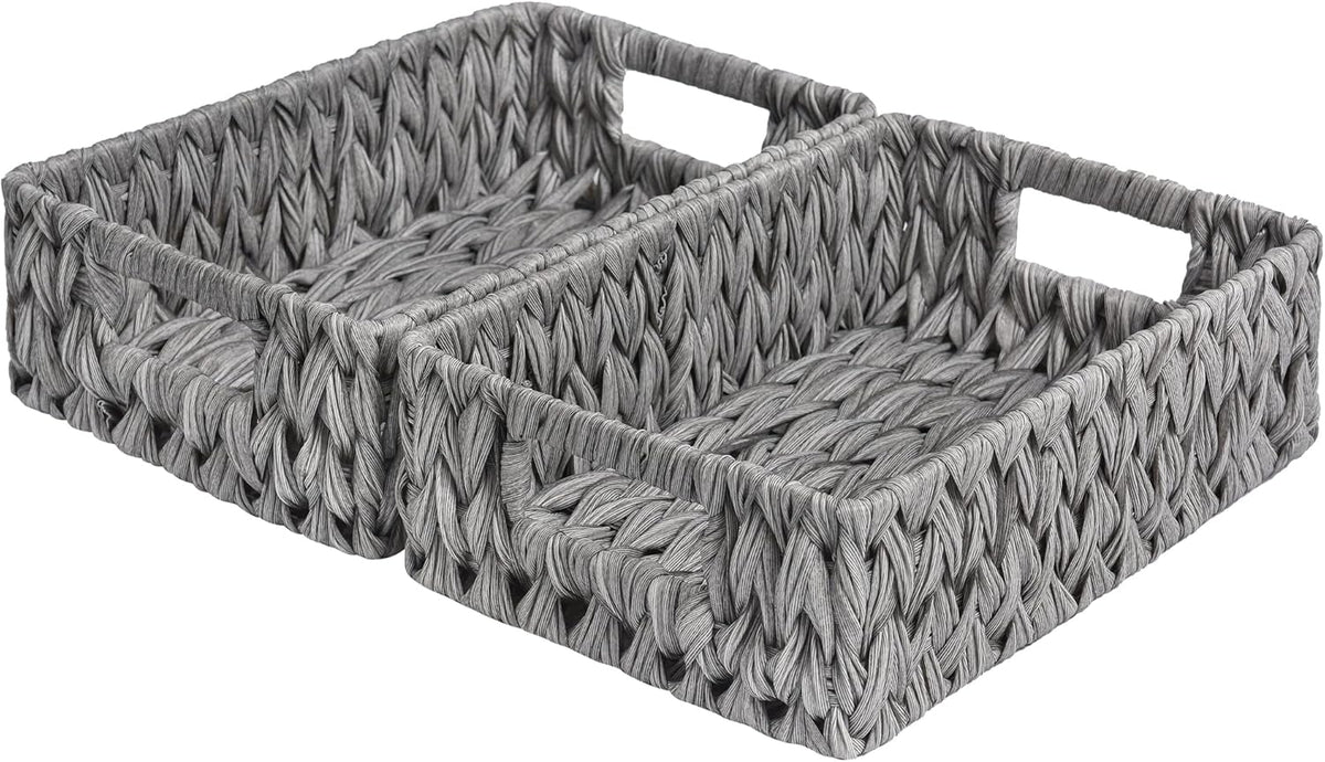GRANNY SAYS Wicker Storage Baskets for Shelves, Wicker Baskets for Organizing, Waterproof Woven Basket for Pantry, Rectangle Basket for Shlef, Brown, 2-Pack