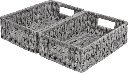 GRANNY SAYS Wicker Storage Baskets for Shelves, Wicker Baskets for Organizing, Waterproof Woven Basket for Pantry, Rectangle Basket for Shlef, Brown, 2-Pack