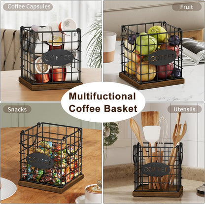YINMIT K Cup Holder Organizer, Sturdy Coffee Pod Holder Organizer, 35 Kcup Large Capacity Storage Basket for Kitchen Counter and Office Desktop (Circular Grid)