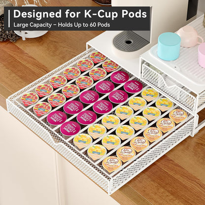 K Cup Organizer for Coffee Station - Sturdy Machine Base 60 Coffee Pod Storage Drawer, Non-Sagging Stand Compatible with Keurig K-Cup Pods, Anti-Vibration, No Assembly (Black)