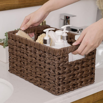 GRANNY SAYS Wicker Storage Baskets for Shelves, Wicker Baskets for Organizing, Waterproof Woven Basket for Pantry, Rectangle Basket for Shlef, Brown, 2-Pack