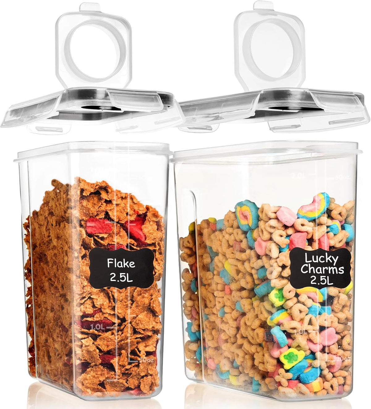 Shazo 2 Pack (15.4 Oz Cereal Capacity) Small Airtight Cereal Containers Storage with Lids, Perfect Space Saving BPA-Free Plastic Container, Pantry Organization and Canister for Rice, Sugar & Flour
