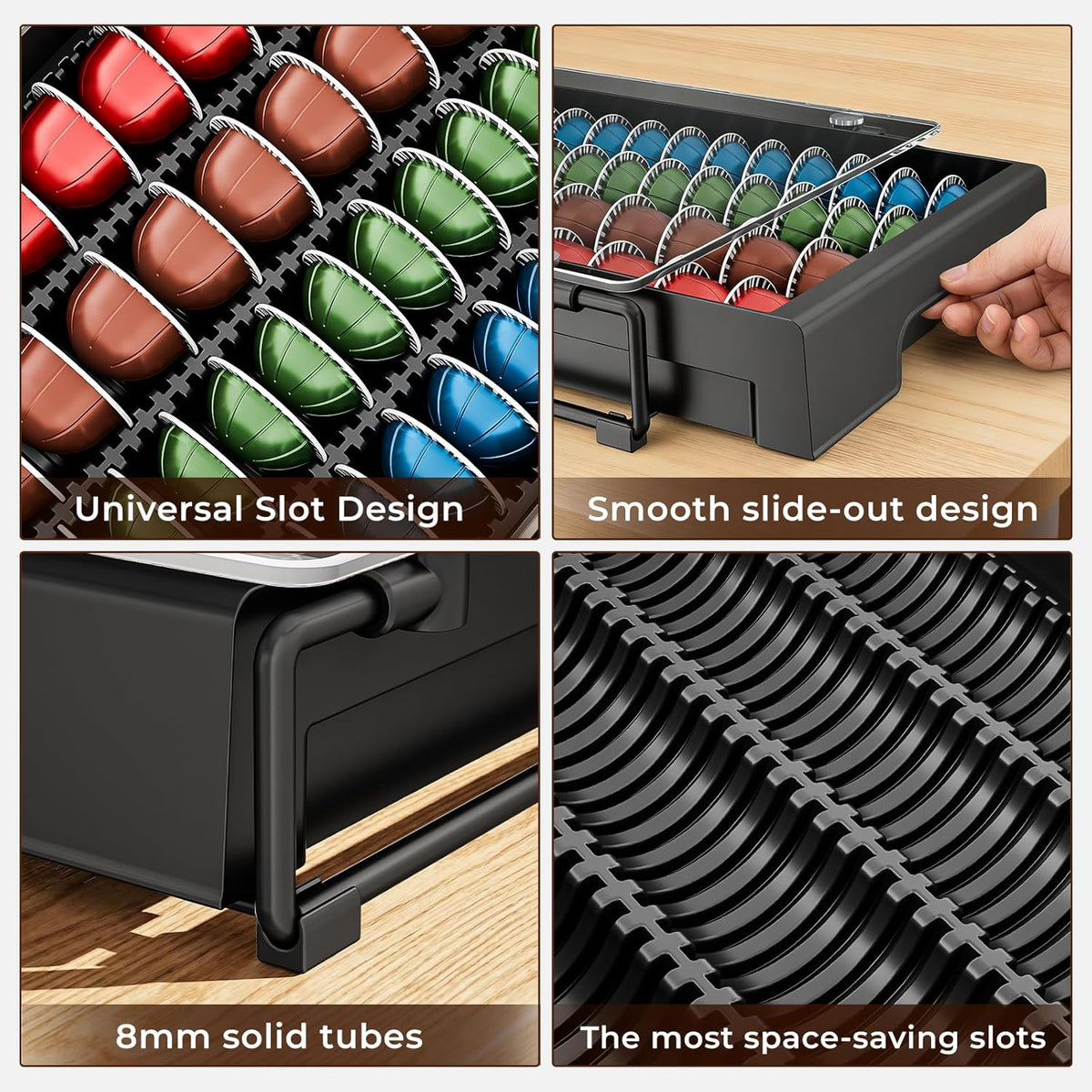 EVERIE Wooden Coffee Pod Storage Drawer for Nespresso VertuoLine Capsules, Large Capacity Countertop Coffee Station Organizer, Rustic Brown
